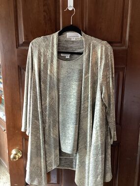 Catherine Rose Metallic Cream Open-Front Cardigan w/ Tank Top